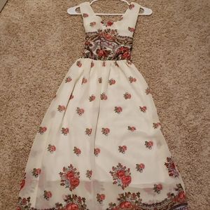 Medium long floral silk chiffon maxi dress